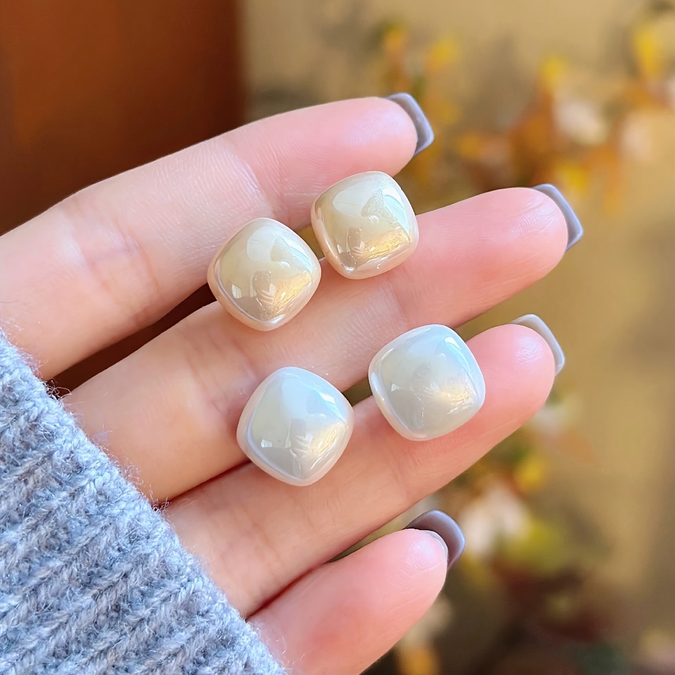 3 Pairs Geometric Square Dumpling Bead Earrings Set