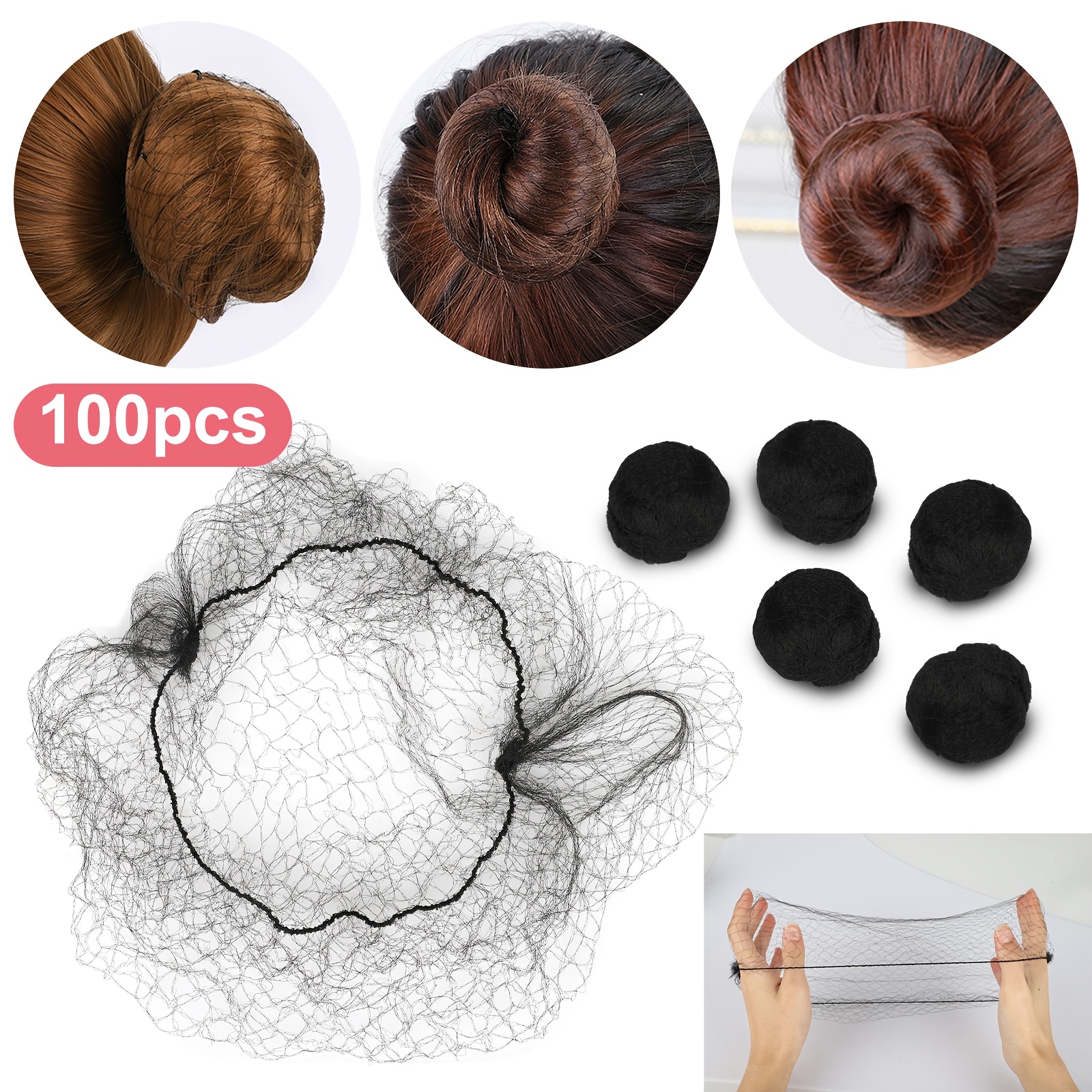 TEMU 100pcs Hair Nets, 22" Invisible Mesh Bun Covers, Elastic Styling Tool, For Professional Stewardess, Nurse, Bank, Hotel, Dancers,