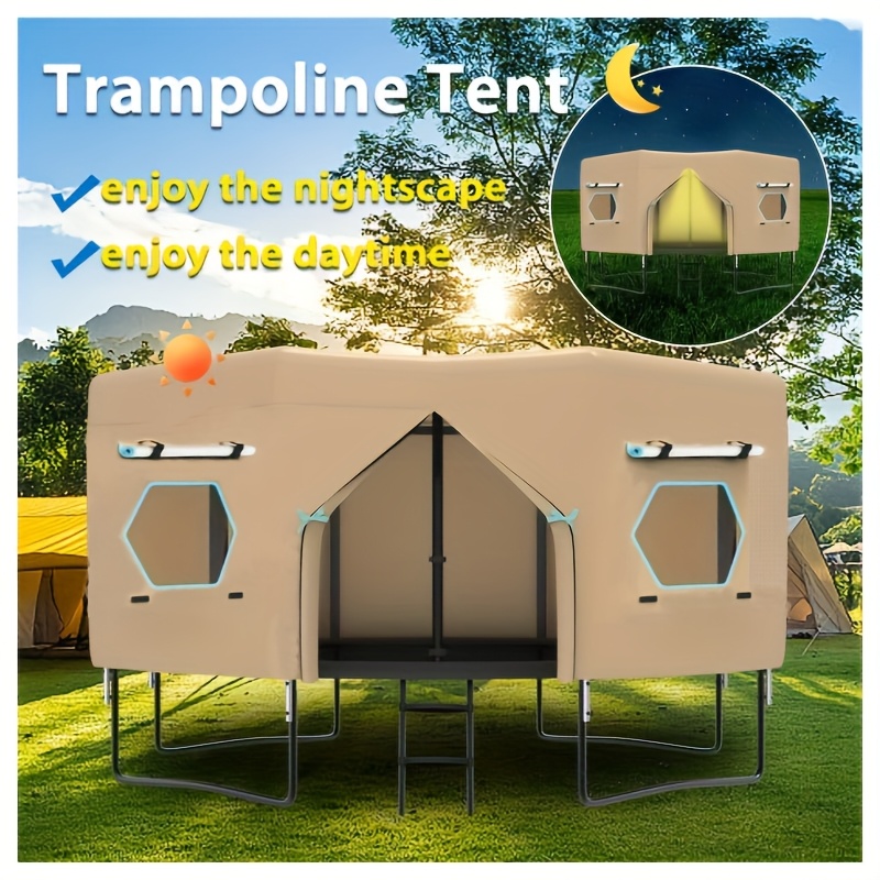 [Durable Trampoline Tent] Durable Nylon 1pc Trampoline Tent | 6 Ventilation Windows, UV Protection - Easy Assembly, Brown - Ideal for Halloween, Christmas, Thanksgiving, New Year, & Spring Festival