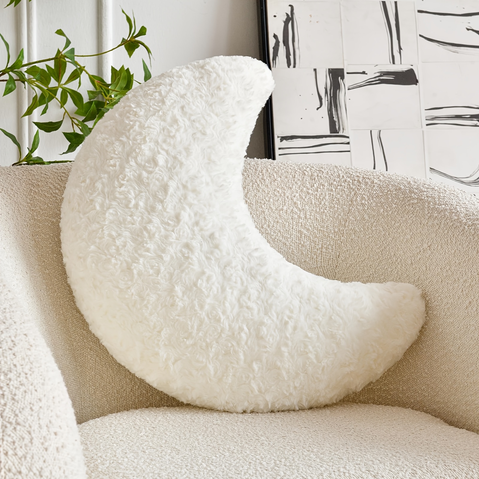 TEMU Oreiller , avec coussin décoratif en matériau , adapté pour canapé-lit, oreiller croissant , placé sur lit, salon, chambre, coin lecture, bureau