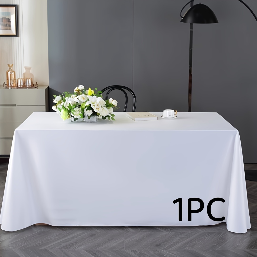 TEMU 1 pc, 6 pcs Nappe Rectangulaire Couleur Blanche en Tissu de Cuisine - 140 x 220 cm - Nappe en Polyester Lavable, Convient pour Mariage, Table à