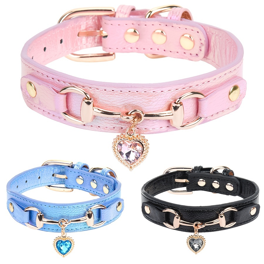 

1pc Adjustable Heart Charm Dog Collar, High-quality Leather Pet Collars With Alloy D-ring And , Cute Fashion Accessory For Dogs