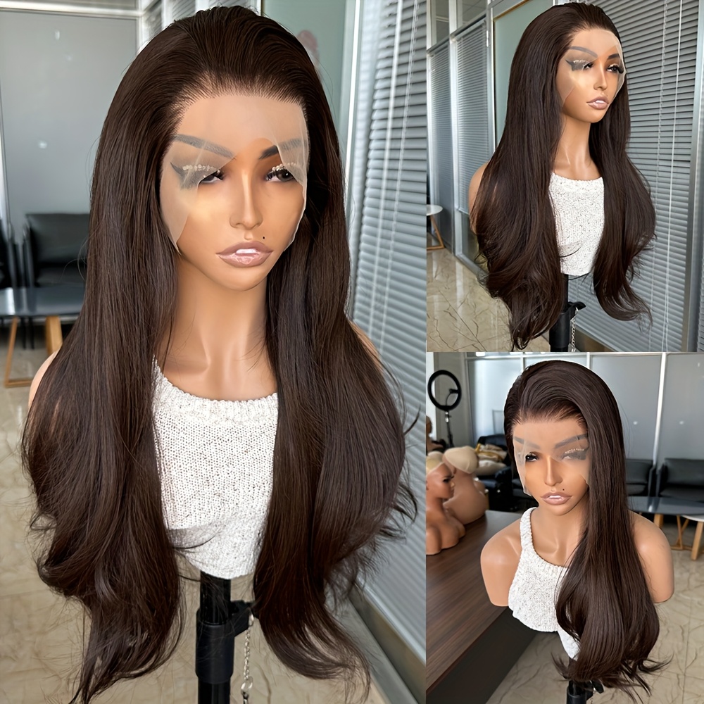 Long Dark Brown Brown Synthetic Lace Front Wig Chocolate Brown