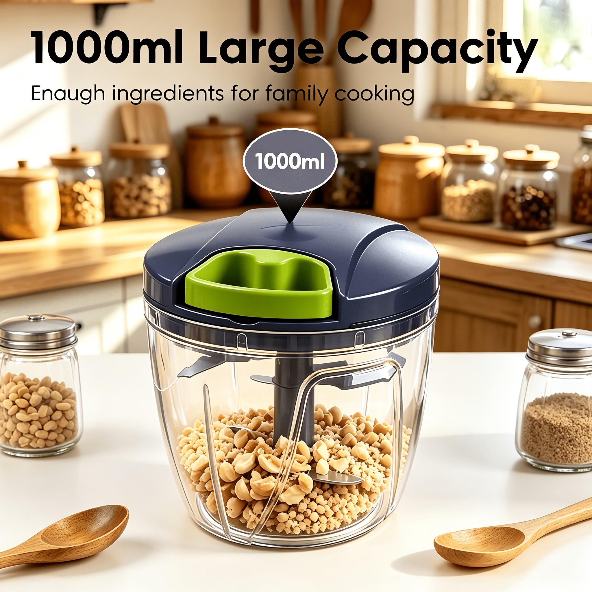 TEMU 1000ml/600ml Stainless Steel Manual Food Chopper, Pull String Hand Powered Garlic Vegetable Cutter, Multi Functional Manual Processor For Fruit