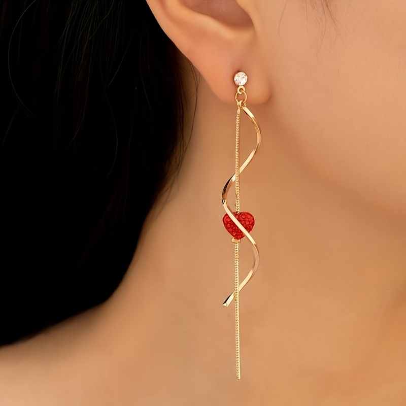 TEMU 1 Paire de Boucles d'Oreilles Longues pour Femmes, Cadeau de Fête de Cœur, Convient aux Tenues Décontractées