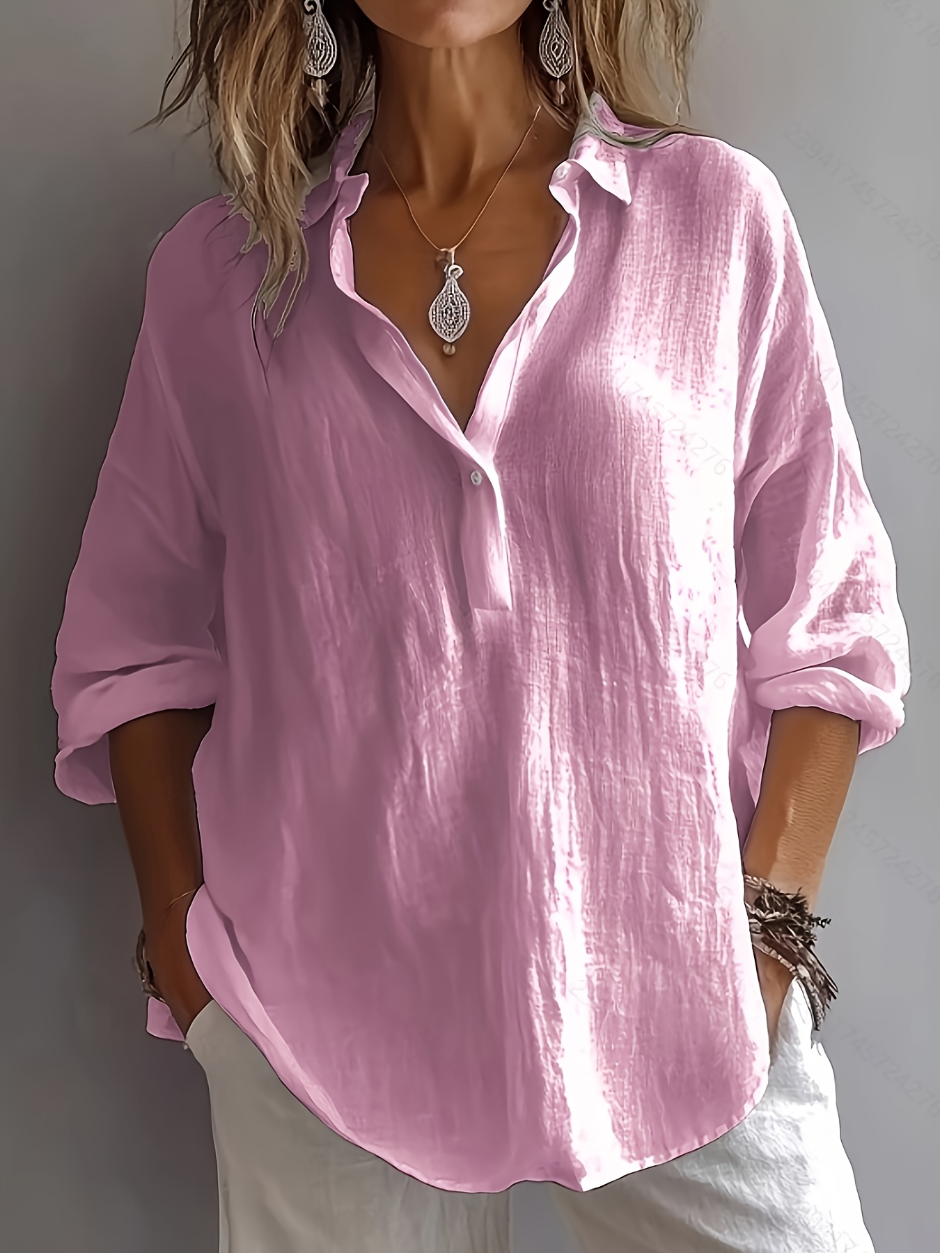 womens must solid color lavender linen v neck shirt - Temu