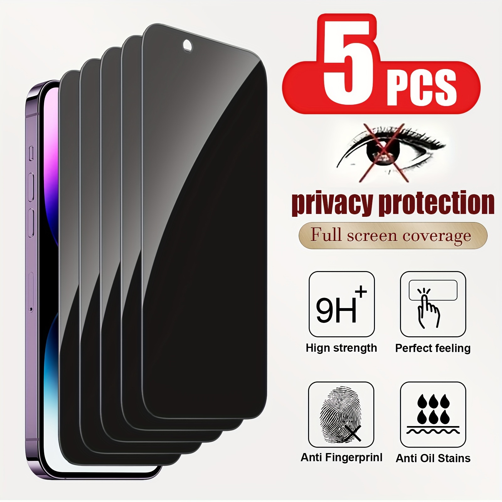 

5 Pièces/Paquet Protection d'Écran de Confidentialité en Verre Trempé Anti-Rayures pour iPhone 15 Pro Max/14 Pro /13/12/11/XSMAX/XR/XS/8P/7/6