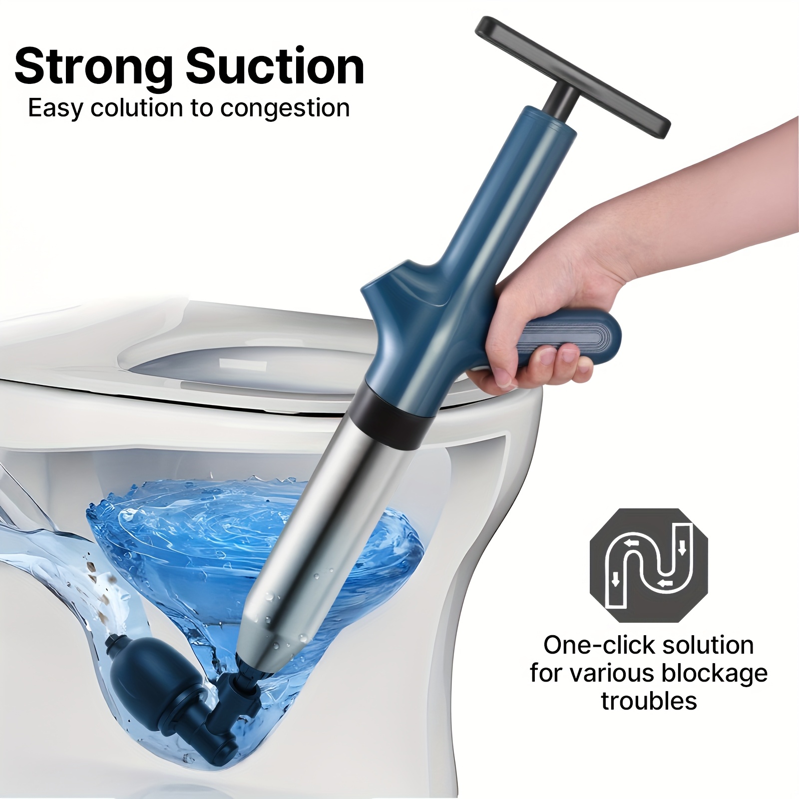 Heavy Duty Air Drain Blaster – High Pressure Toilet Plunger Kit With 3 Nozzles, Powerful Clog Remover For Sinks, Floor Drains & Toilets