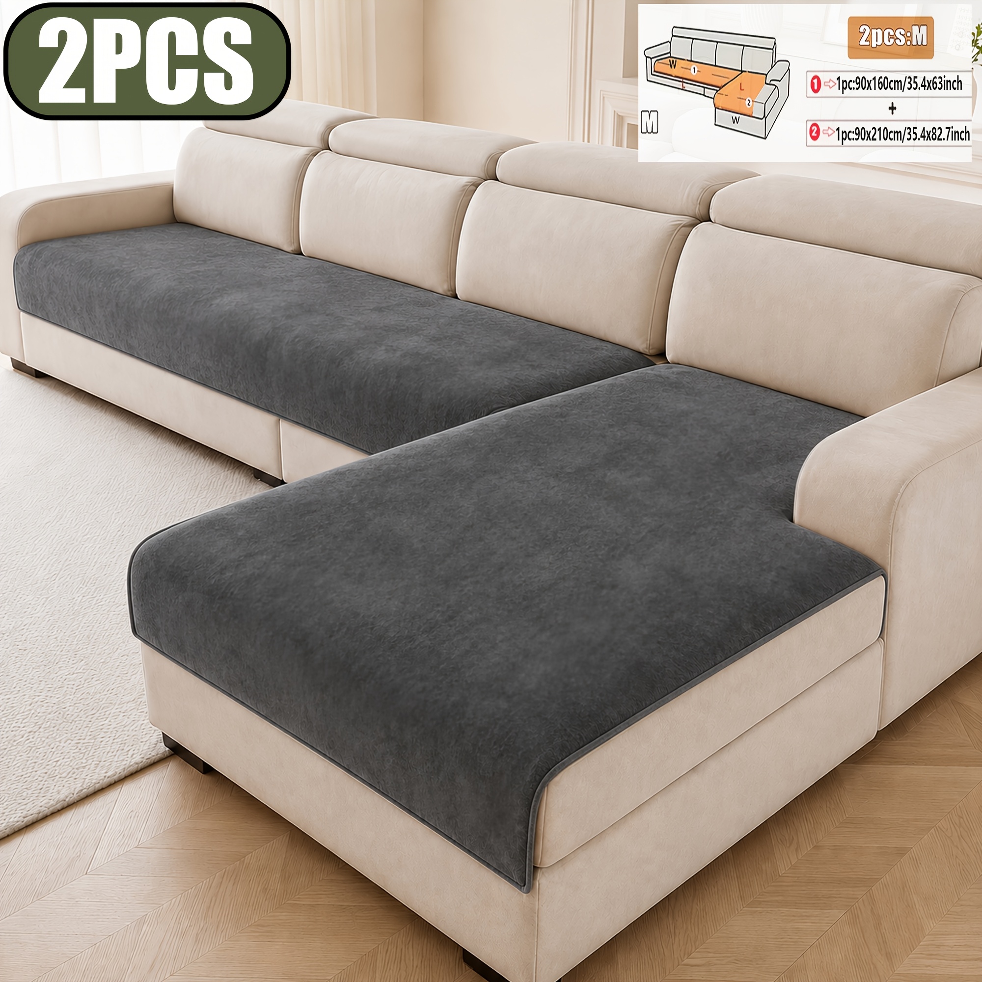 TEMU 2pcs Solid Color Chenille Thickened Sofa Cover, Modern Non-slip Sofa Slipcover, Protects Sofa, Resists Shifting, Pet Scratch Resistant,, Living