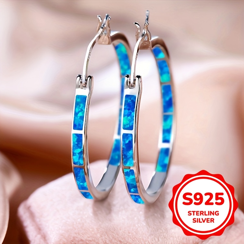 

Grande Boucle d'Oreille en Argent Pur S925 -Cercle avec Bleue 9.8g