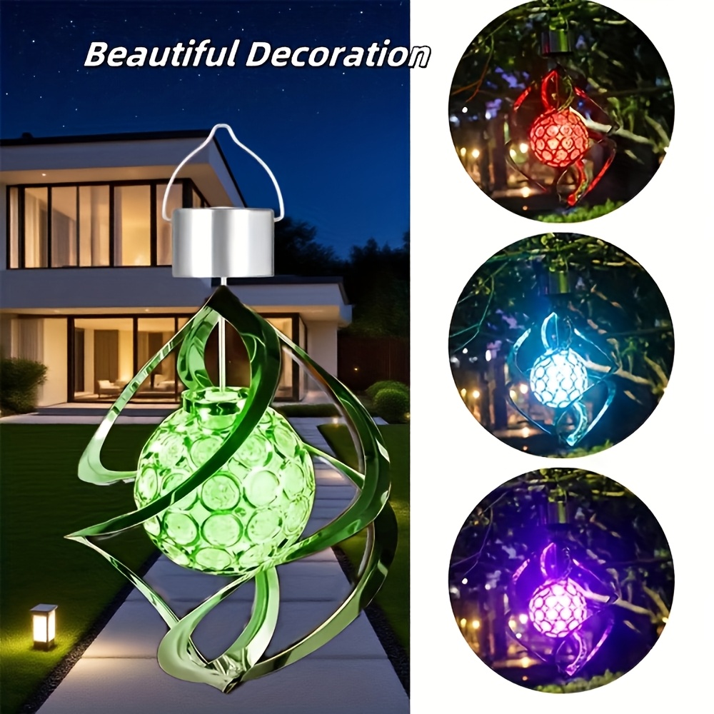 TEMU -color Gradient Solar-powered Led Wind Chime Light, Rgb Hanging Pendant Light, Metallic-textured Decorative Lighting, . Suitable For Courtyards,