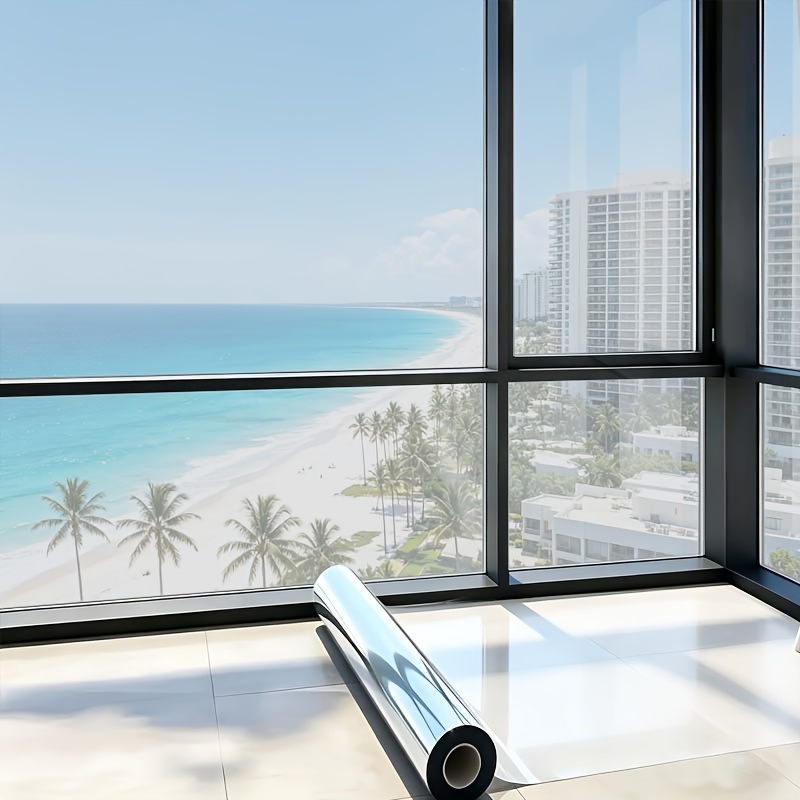TEMU Static Cling 1 Way Vision Window Film Suitable For Home Windows - Privacy Mirror Tint With Heat & Glare, Daytime View Cover, Install For Glass