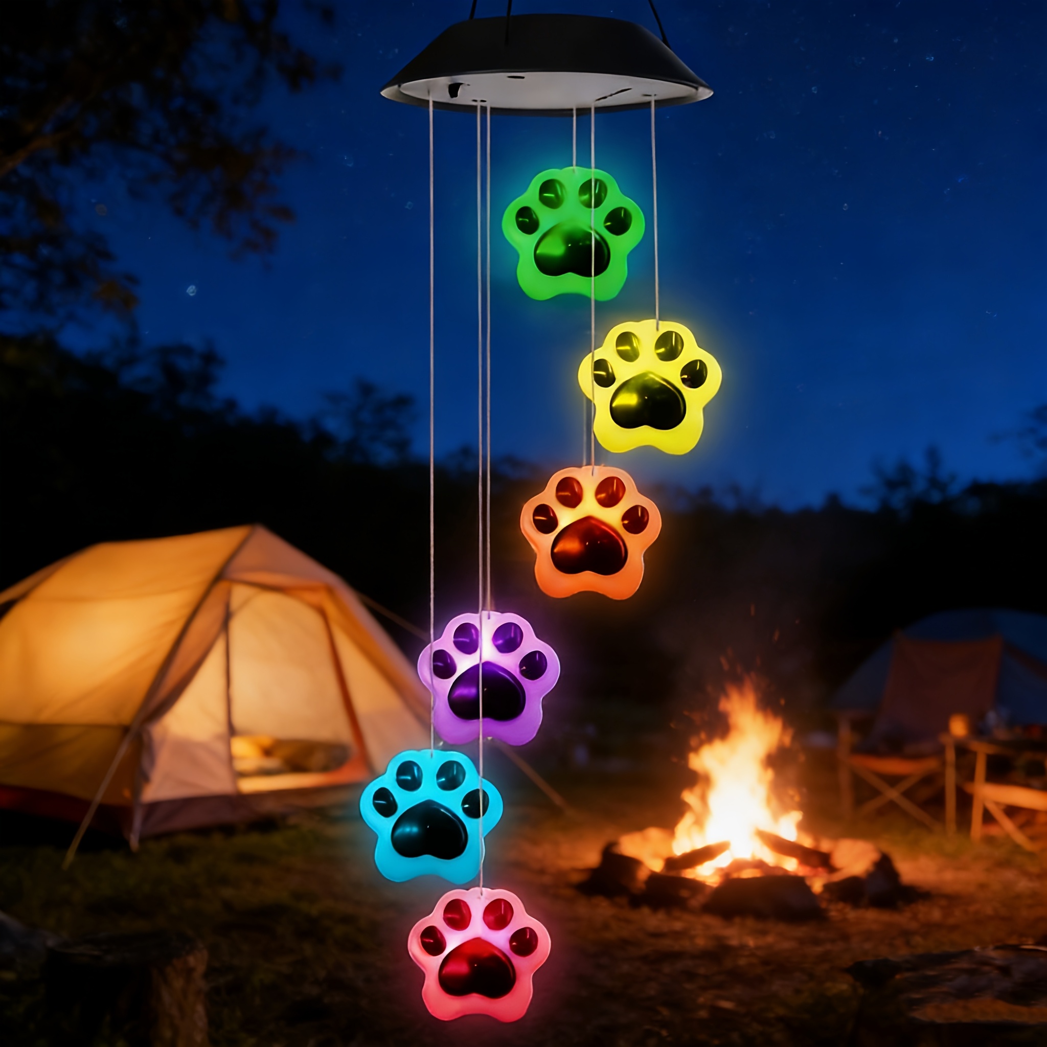 TEMU Lampe Solaire à Cloches Ours, Suspension Extérieure, Éclairage LED à Couleurs Changeantes, Idéale pour Cour, Jardin, Terrasse, Porche, Meilleur