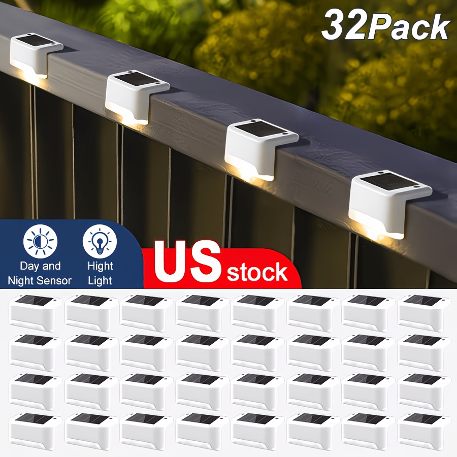 TEMU 16/32pcs Solar Led Deck Lamps - Auto , 12h Lighting For Outdoor Stairs, Fences And , Warm White Light, , Ideal For Commercial Spaces Like Malls,