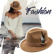 classic fedora hats for men women short brim felt feather hat panama dress hat details 6