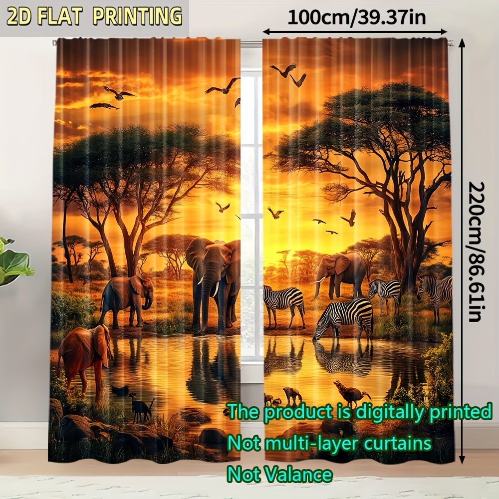 TEMU 2 pièces, Tissu de rideau africaine Polyester polyvalent ( tringle, mouvement, pile) Fonctions d'isolation thermique et d'obscurcissement pour