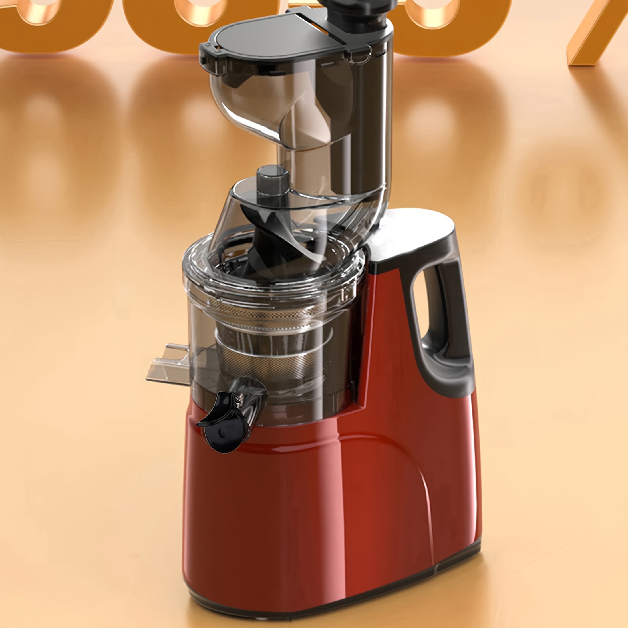 a juicer with   press mechanism featuring a wide feed opening that accommodates whole fruits and vegetables easy to clean and provides a    