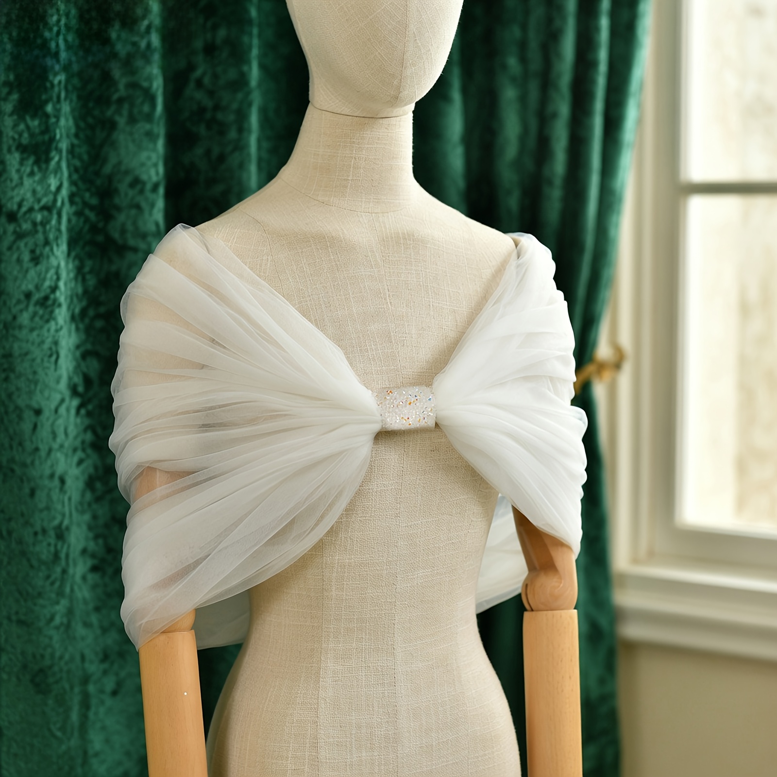 TEMU Châle de mariée grande taille en avec grand nœud, style doux, convient pour robe de mariée principale/cérémonie de fiançailles/styling de