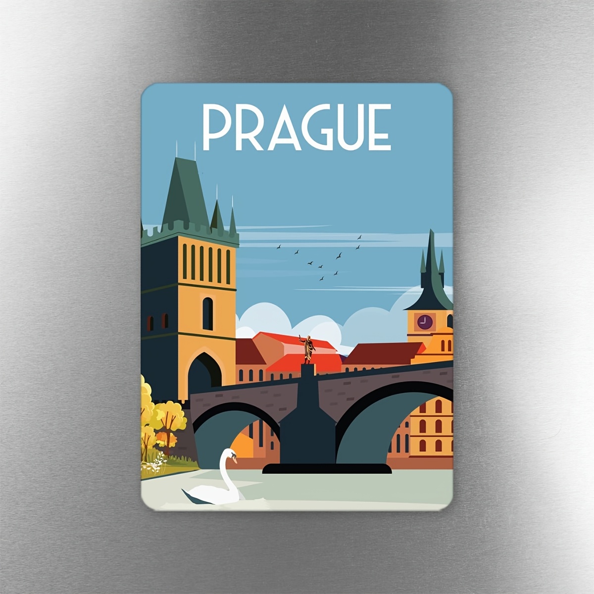 TEMU 1 pièce design d'art moderne, aimant Prague, impression 2D plate, cadeaux spéciaux, décoration pour réfrigérateur et porte avec dos magnétique,