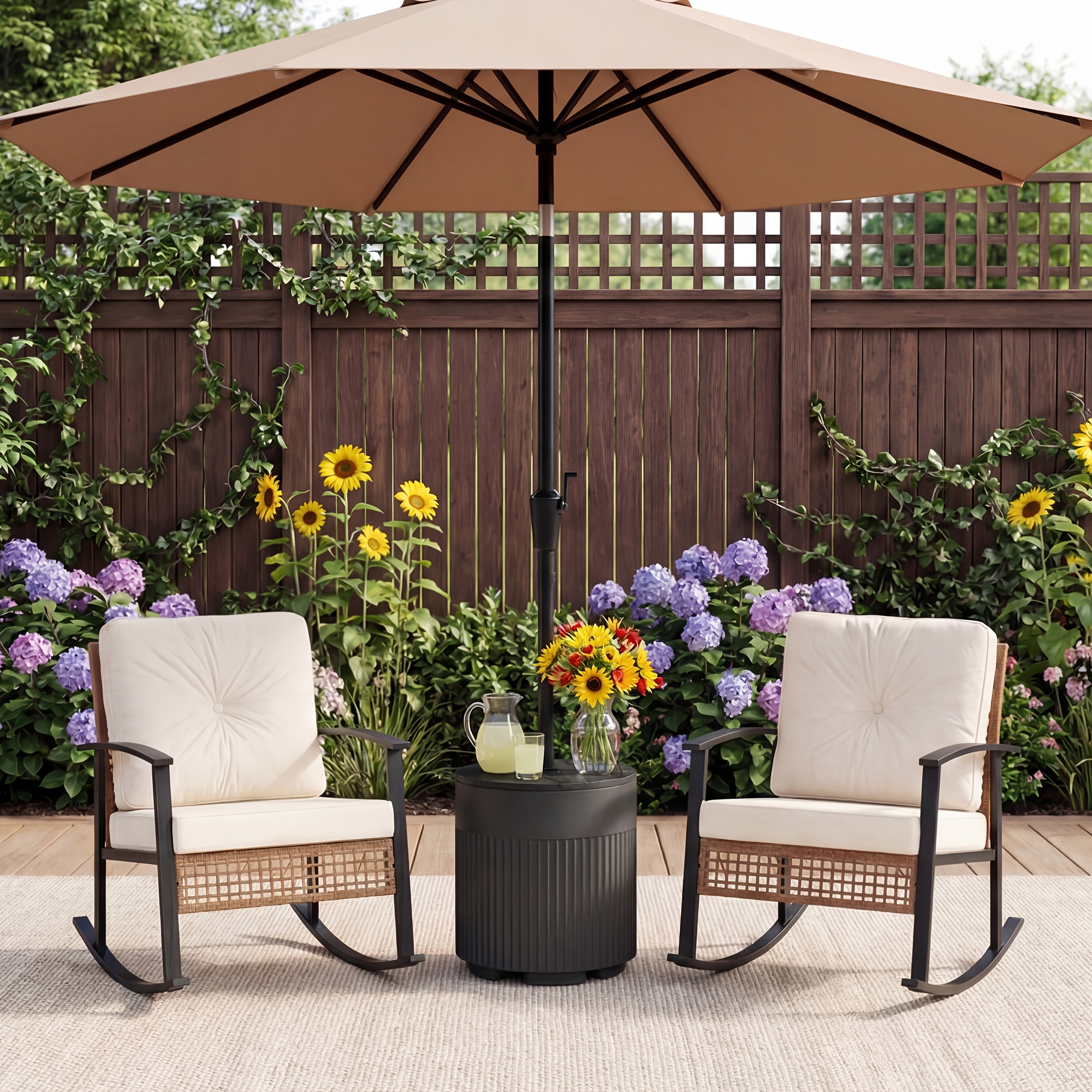 [2-in-1 Umbrella Stand] 14.6in Patio Umbrella Base Side Table, 2-in-1 Outdoor Umbrella Stand with Tabletop - Heavy Duty Umbrella Holder And Accent Table for Garden, Deck, Poolside, Beach