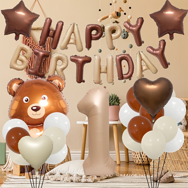 

1 Set Princess Theme Birthday Party Balloon Decoration Kit - Bear & Heart-shaped Foil Balloons, & Letters, & White Accents, Includes Curling Ribbon, Universal For All , No Electricity Needed