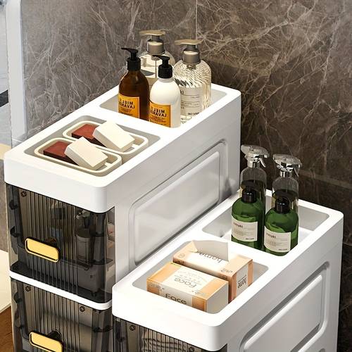 narrow storage cabinet for the bathroom with drawers designed for organizing cosmetics and made of plastic perfect for fitting into tight spaces storage drawer units