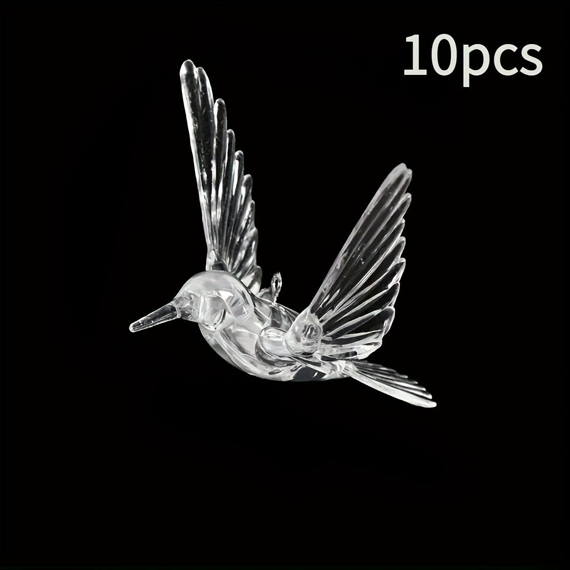 TEMU 2d Flat, 10pcs Transparent Bird Decorations - Hanging Ornaments For Wedding, Christmas Tree, Party - No Electricity Needed, Easy To Hang -