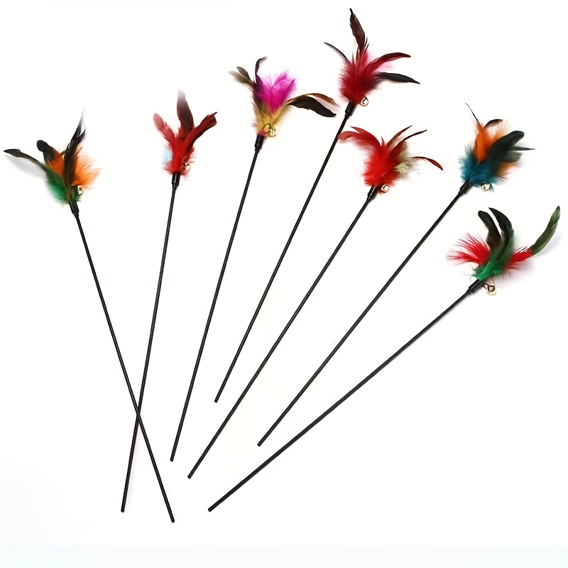 1/2 bucăți Jucărie Interactivă pentru Pisici cu Pene Colorate - Băț de Plastic pentru Pisici de Interior, Băț de Vânătoare pentru Exerciții pentru Pisici de Diferite Rase, Stimulator cu Pene pentru Stimulare și Antrenament