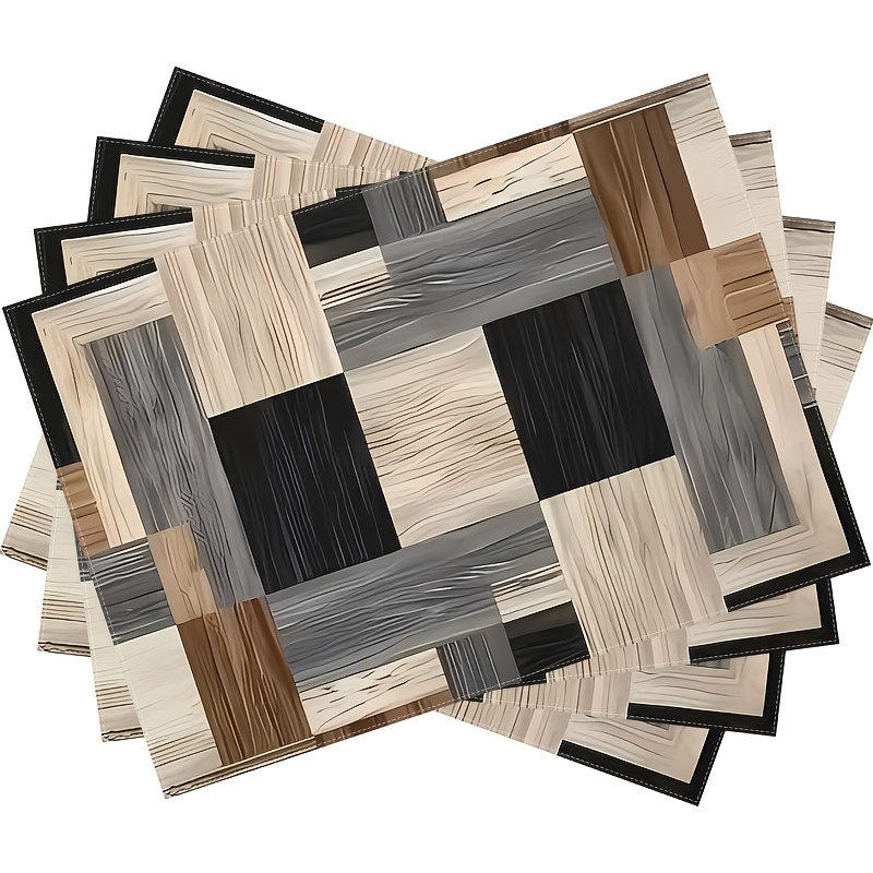 TEMU 4pcs/6pcs Modern Minimalist Rectangular Placemats Suitable For Kitchen Dining Table Decor, Wood Grain Table With Light Brown/dark Gray/ Color