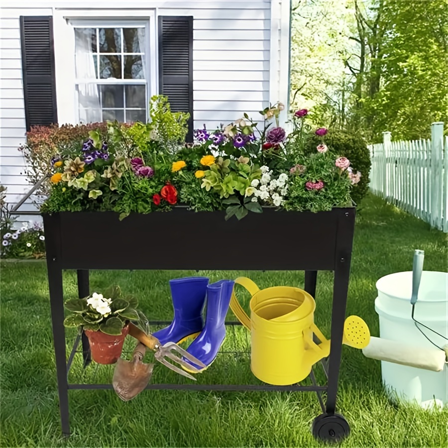 Elevated Tall Planter Box With Wheels Mobile Metal Raised Garden Bed 