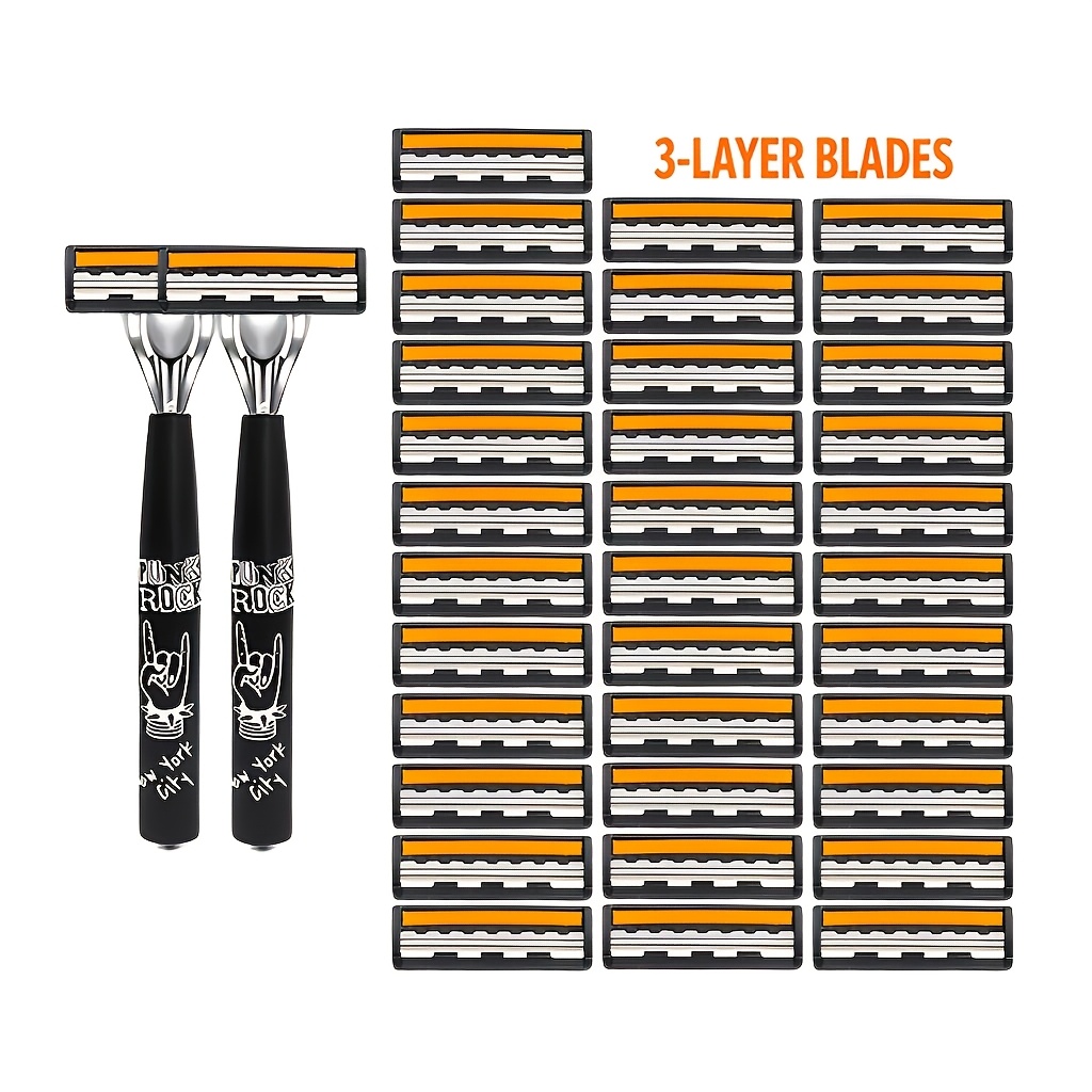TEMU Navaja de afeitar manual de con hoja afilada estilo para hombre, antideslizante, con múltiples cabezales de repuesto, kit de afeitado para el