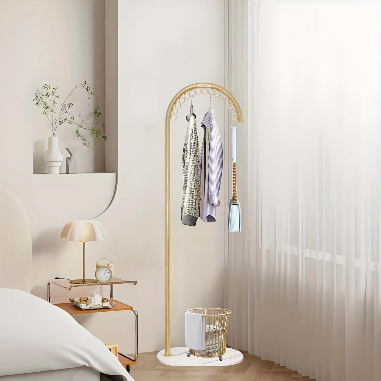 Image of Golden Coat Rack, Clothing Rack Freestanding With Marble Base, Heavy Duty Garment Rack, Modern Coat Hanger With 15 Hooks For Entryway, Office, Bedroom, Laundry Room