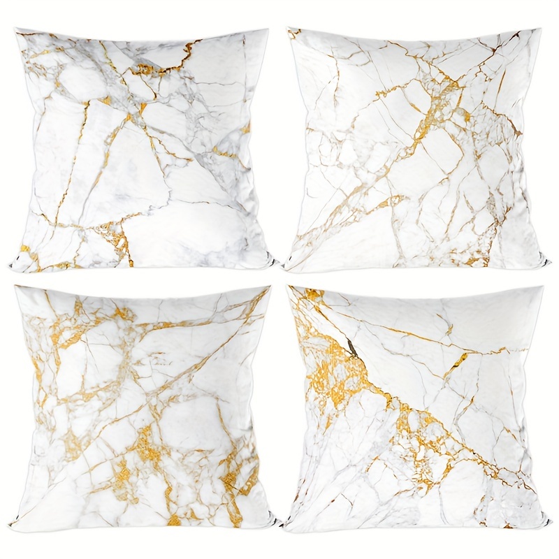 

4-piece Set White Marble Textured 18x18 Inch Cushion Covers - Soft Peach Skin, Zip Closure, Machine Washable - Perfect For Living Room Sofa Decor