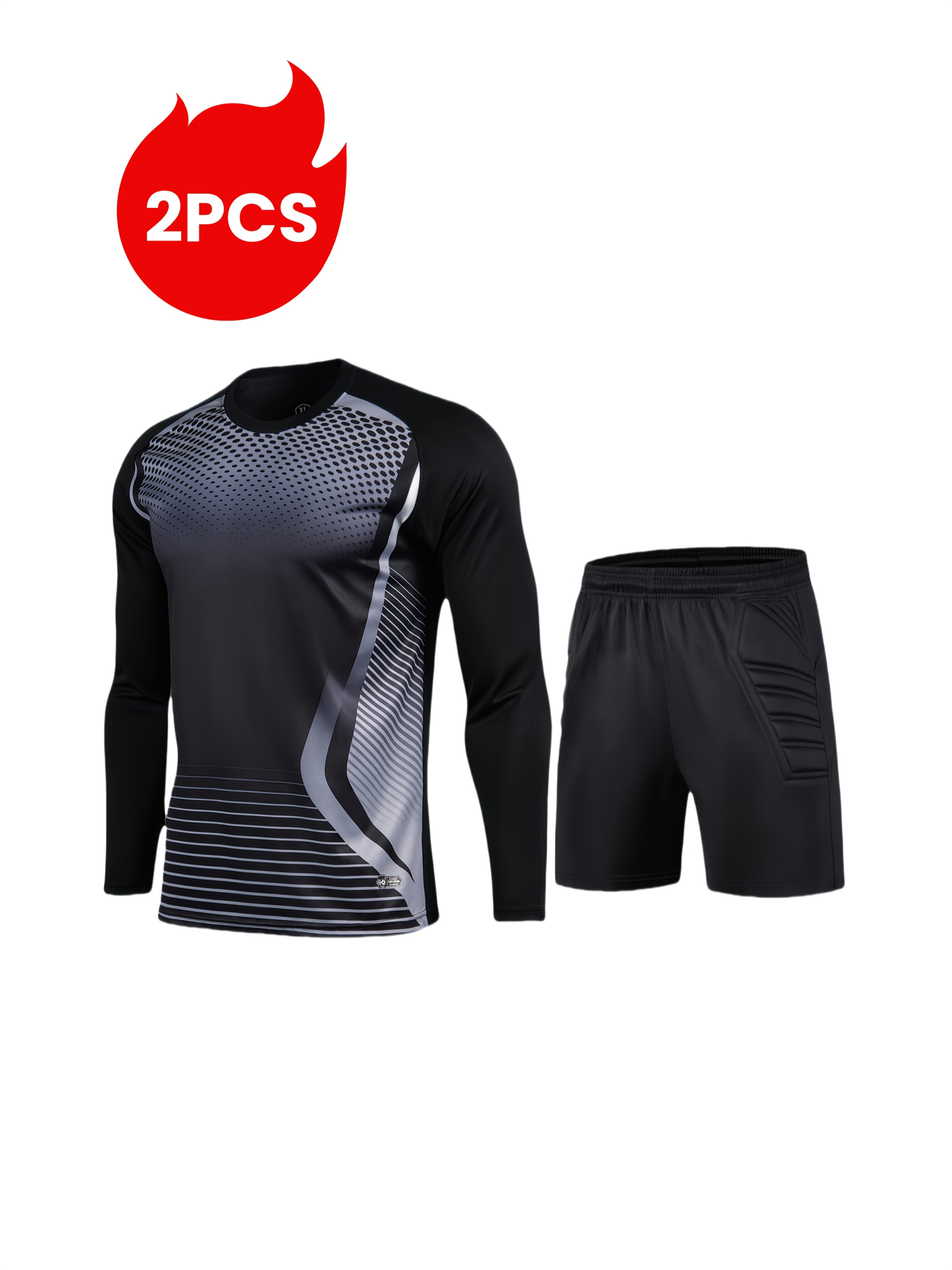 2pcs soccer goalkeeper set with foam arm guards anti slip chest plastic strips training running sports color block geometric stripe breathable quick dry long sleeve shirt goalkeeper shorts protective elastic waistband for training and matches