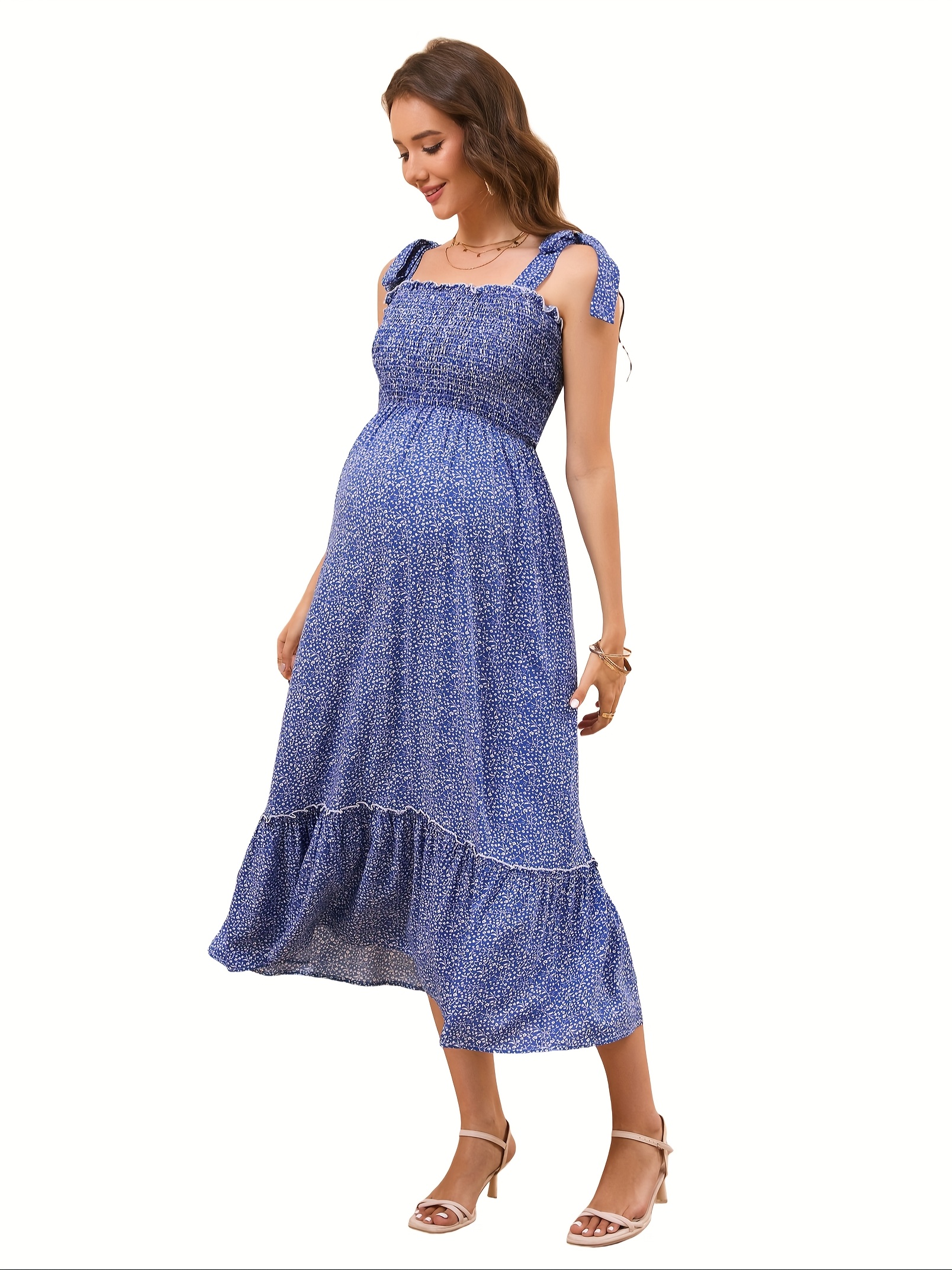 womens maternity summer casual smocked dress boho spaghetti - Temu