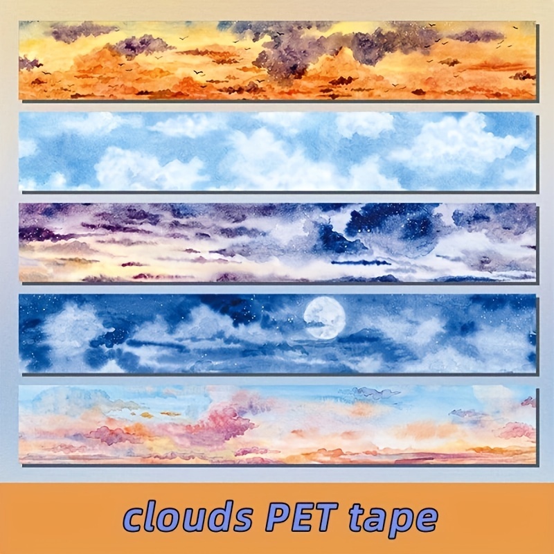 

Waterproof Pet Decorative Tape For Arts, Crafts And Scrapbooking, Clouds Design, Oil-resistant Adhesive Tape For Plastic Surfaces, Durable Stationery Supplies