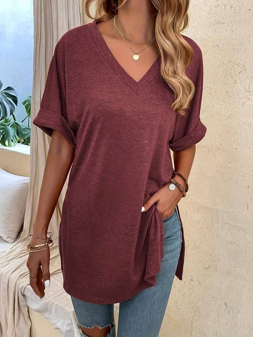 womens summer elegant v neck short sleeve t shirt lightweight turquoise semi sheer top with side machine washable tee for beach casual beach shirt soft flowy material warm weather outfit breathable fabric stylish blouse fashion women
