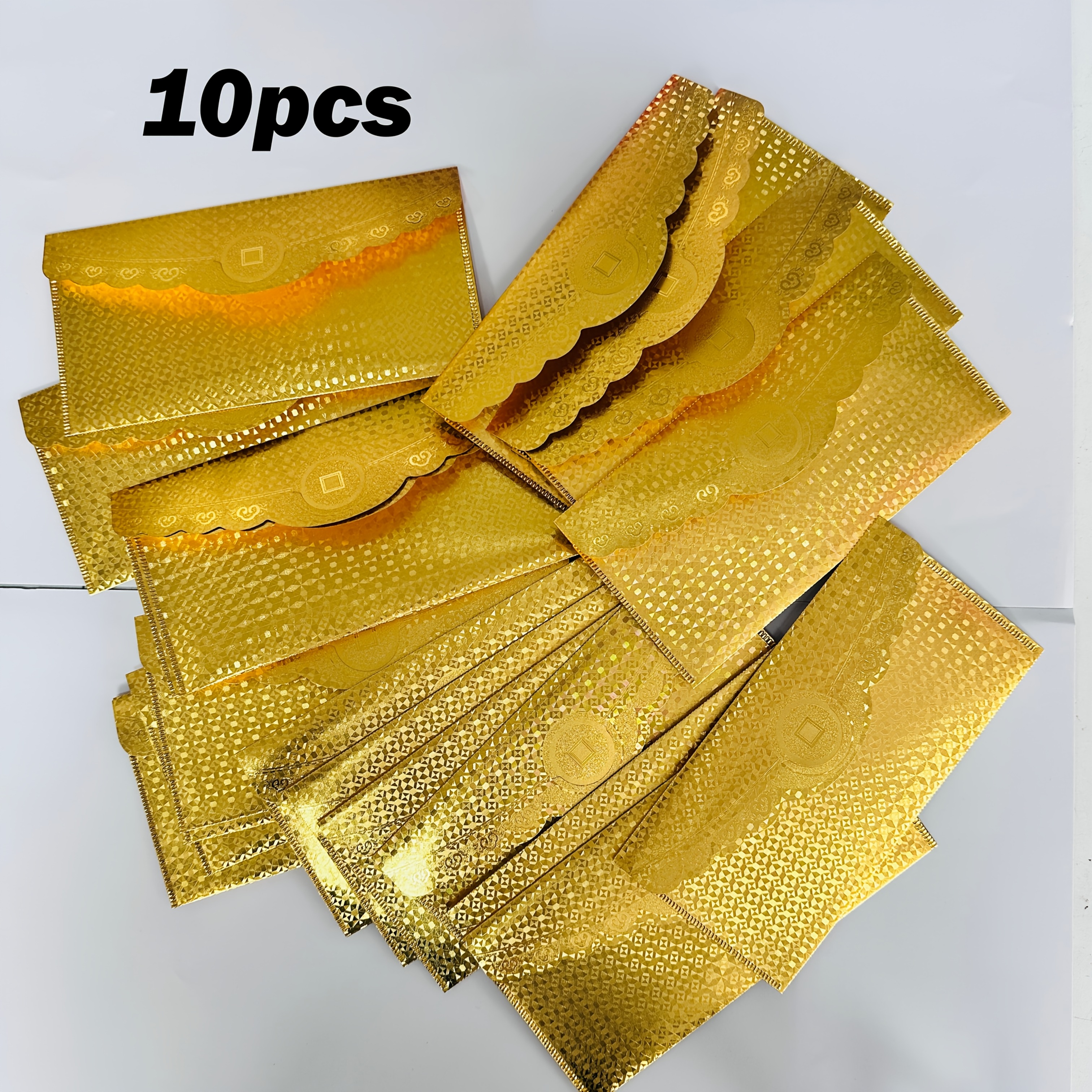 TEMU Set Of 10 Red Envelopes, Featuring A Shiny Metallic Design With Traditional Coin , Perfect For Weddings, Birthdays, Chinese New Year,