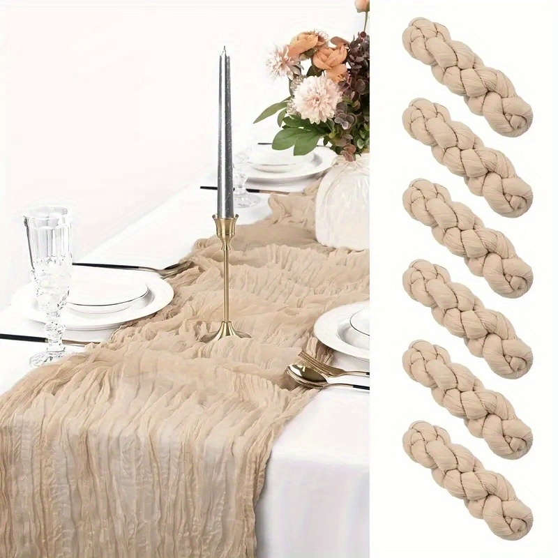 1/6pcs Beige Translucent Bohemian Style Cheese Table Runner, Polyester Tablecloth, Christmas Tabletop Decoration - Rustic Gauze For Weddings, Bridal Showers And Parties - Lightweight And Reusable