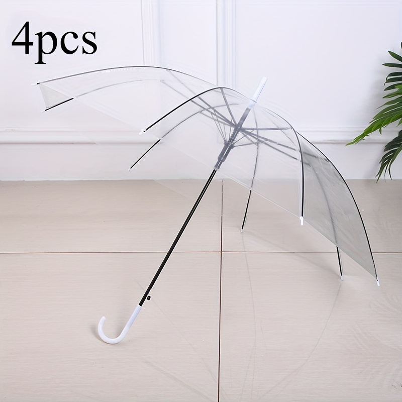 TEMU 2/4 Simple Transparent Umbrellas, Straight Handle Umbrellas, 1 Click Opening And Closing, 8-bone Transparent Umbrellas, Creative Diy Umbrellas,