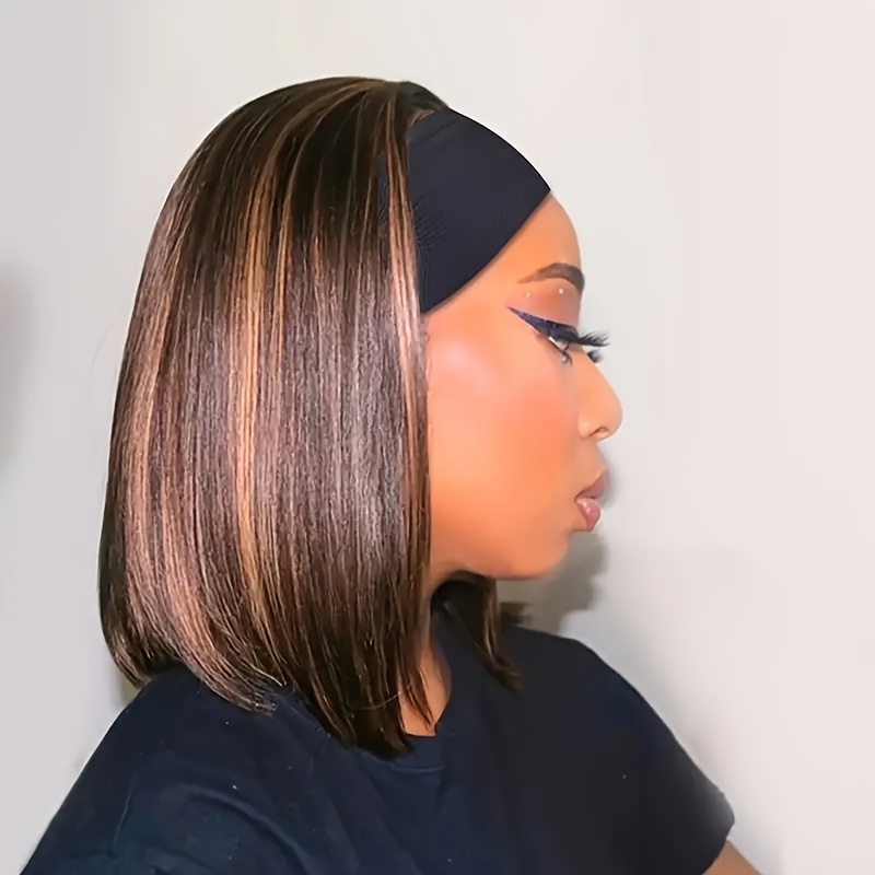 TEMU Stylish 14-inch Straight Synthetic Bob Wig With A Headband For Women, Ideal For Everyday Use Or Special Occasions