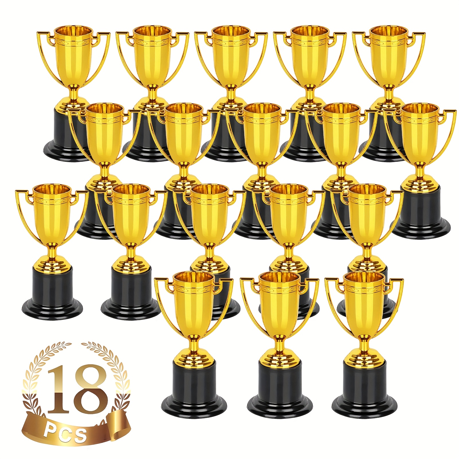 TEMU 18pcs Mini Golden Plastic Trophies, Party Favors Or Competition Prizes, Mini Trophy Props, Suitable For Sports Competition Awards, School