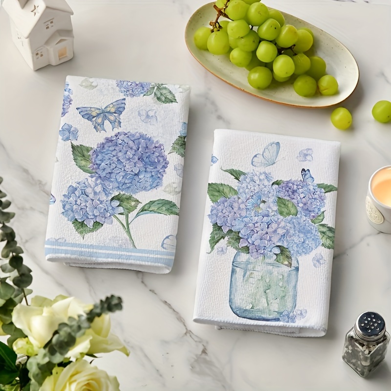 

Blue Hydrangea Kitchen Towels - Set Of 2, , Machine Washable, Contemporary Design, High Quality, 40cm X 15.75in