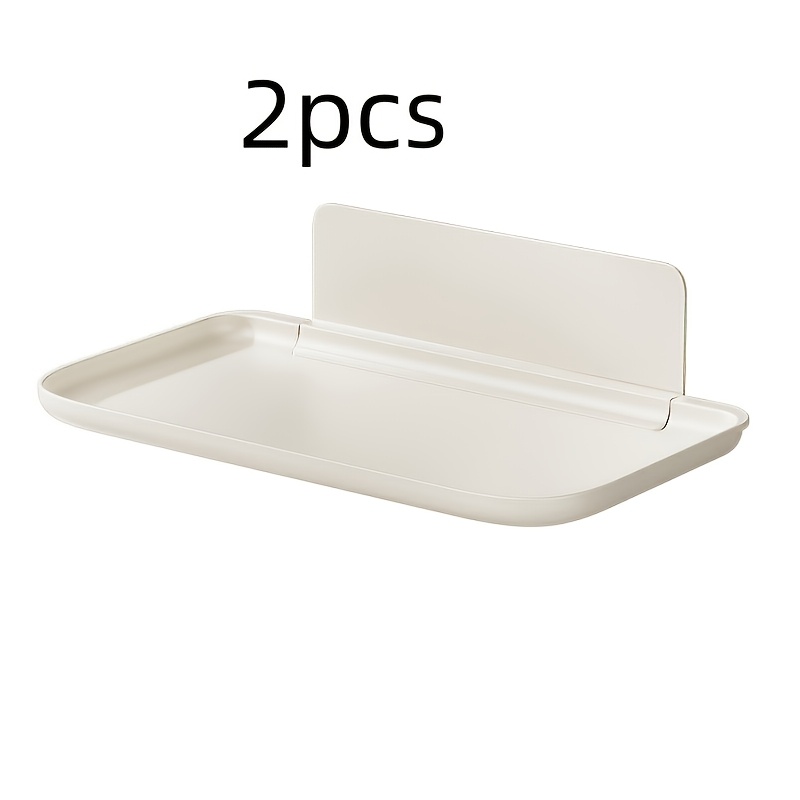 TEMU Set Of 2 Wall-mounted Foldable Storage Racks That No Drilling - A White Plastic Space- Solution Featuring Compartments, Ideal For Hanging In The