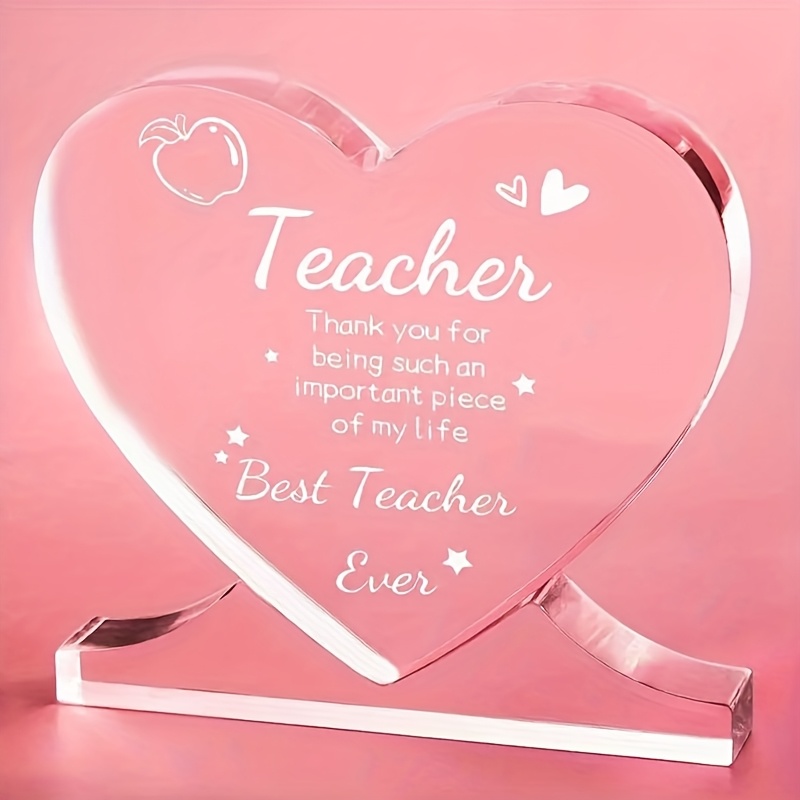 2d flat 2d flat heart shaped acrylic teacher appreciation plaque best teacher ever gift with cursive message decorative stars   birthdays christmas thanksgiving valentines day teacher appreciation gifts for women men teacher appreciation gifts 0