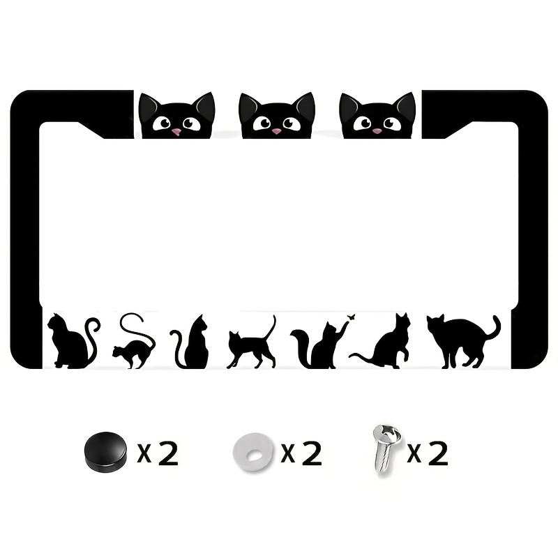 TEMU A Cute, Cat-themed Metal License Plate Frame Featuring A Universal 12.2" X 6.3" Size And From Durable Aluminum. It Comes Complete With Mounting