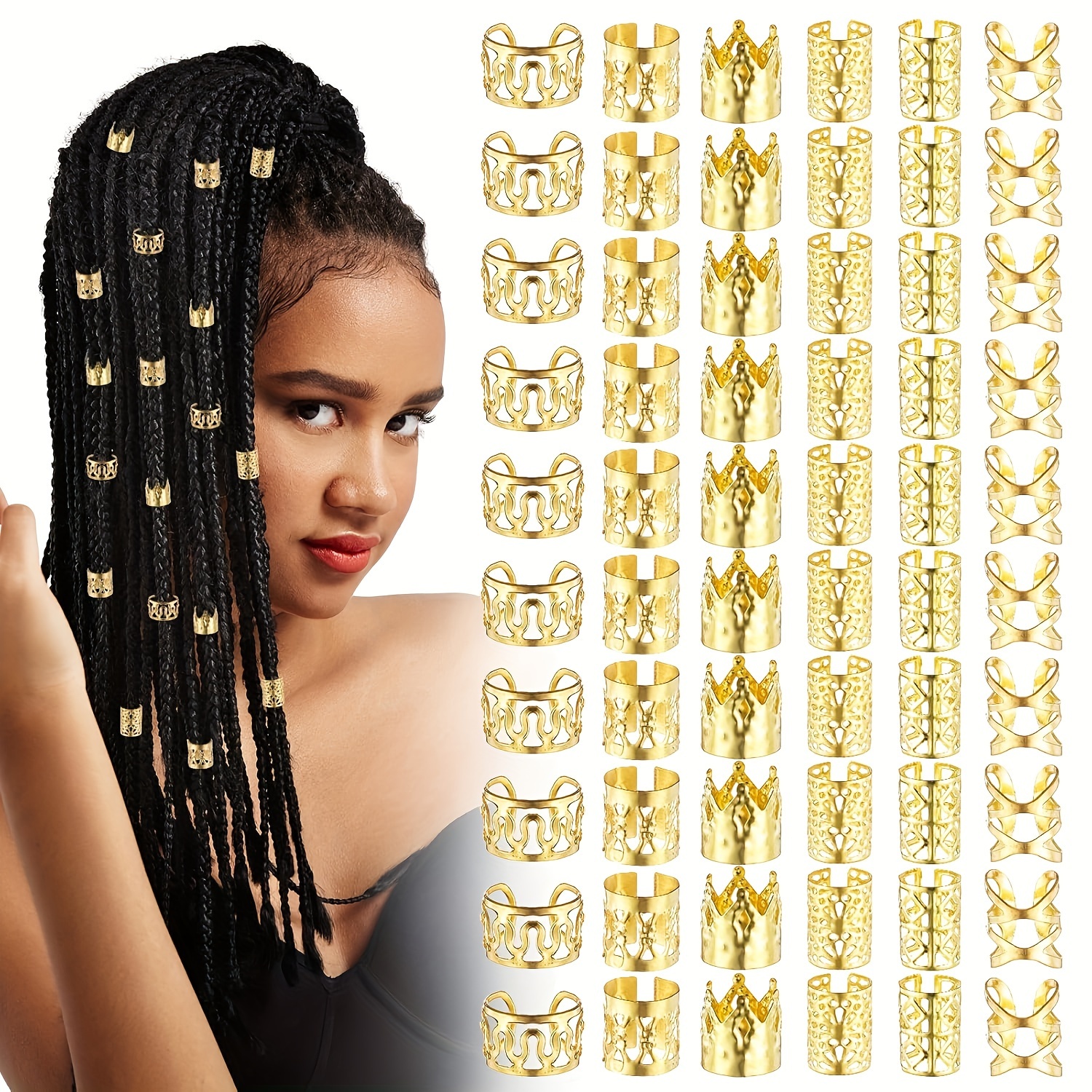 

60 Pcs Hair Jewelry For Braids Accessories, Alloy Loc Jewelry For Hair Braid Jewelry Accessories For Women Girls Metal Hair Rings Cuffs Clips For Dreadlock Hair Braids Jewelry Decorations（without Box）