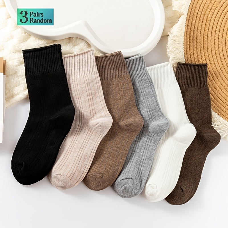 TEMU 3 Pairs Of Random Spring And Summer New Women's Socks Solid Color Easy Versatile Mid-tube Socks Ins College Style Wide Luo Mouth Light Literary