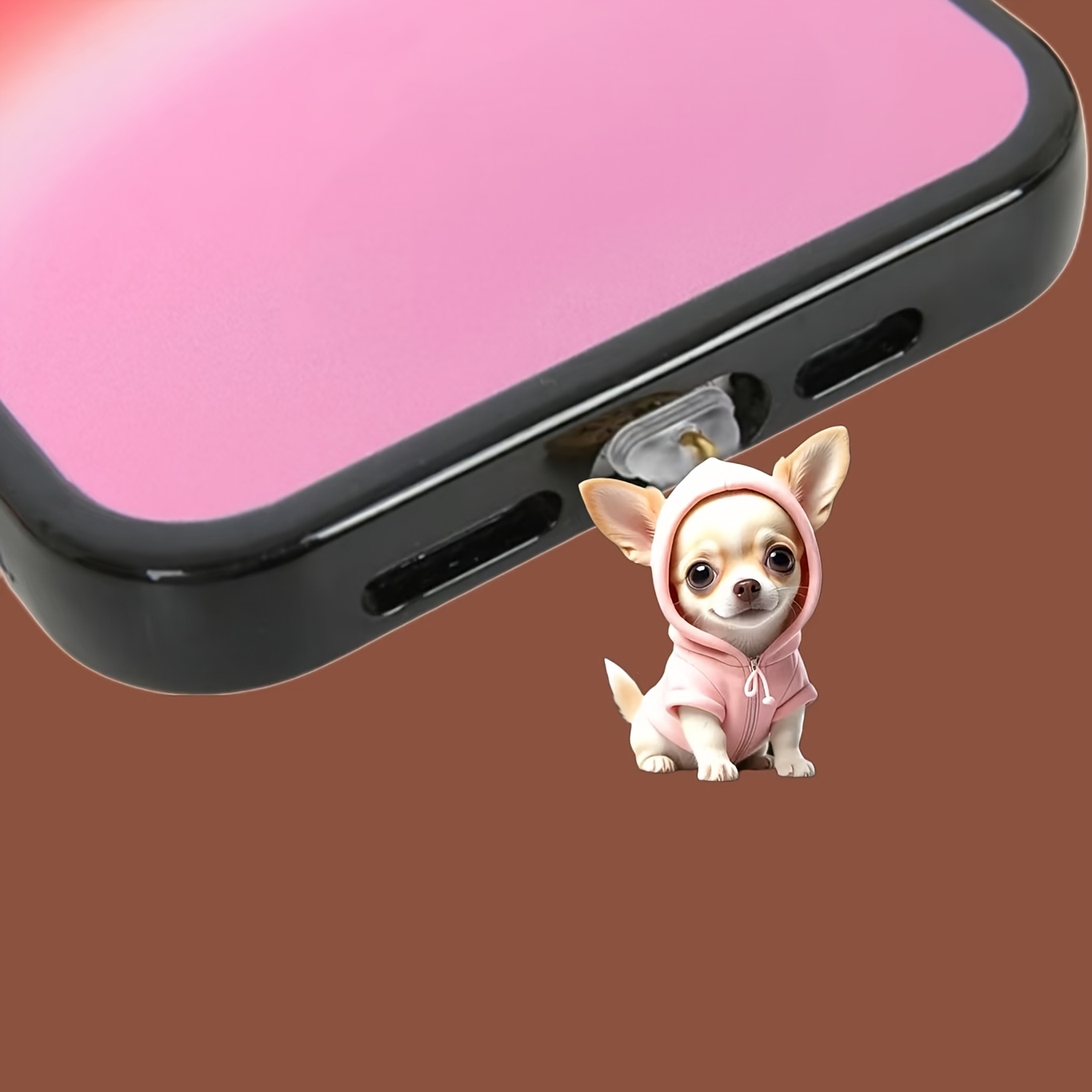 

1pc Cute Chihuahua Acrylic Phone Dust Plug With Pink Outfit, Compatible With Iphone/type-c Connectors, & Maintenance, Ideal Holiday Gift