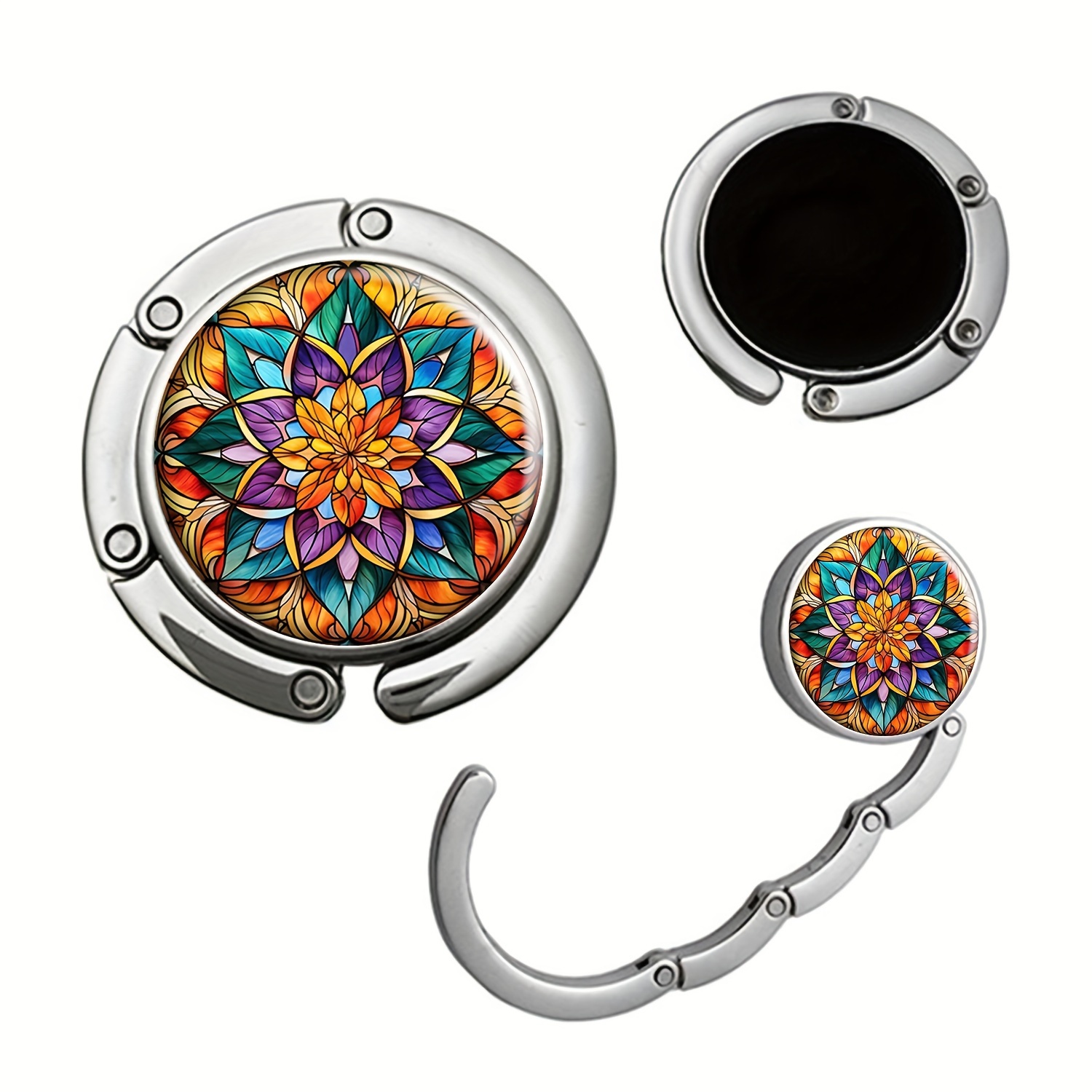 

Purse Hanger Purse Hook For Table Foldable Handbag Storage Folding Decor Table Hook Travel, Mandala Flower